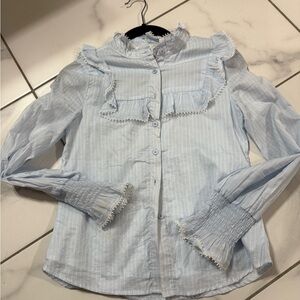 Light Blue Ruffled Women's Blouse